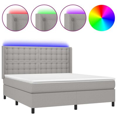vidaXL Ramsäng med madrass & LED ljusgrå 160x200 cm tyg