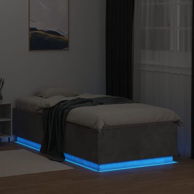 vidaXL Sängram med LEDs betonggrå 100x200 cm konstruerad trä