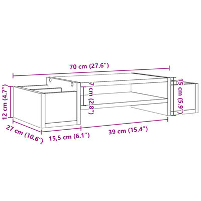 vidaXL Skärmställ med förvaring brun ek 70x27x15 cm konstruerat trä