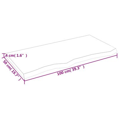 vidaXL Bänkskiva för badrum 100x50x(2-4) cm obehandlat massivt trä