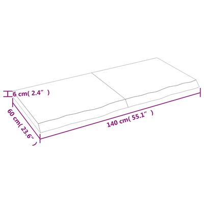 vidaXL Bänkskiva badrum mörkbrun 140x60x(2-6) cm behandlat massivt trä