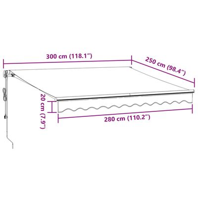 vidaXL Markis automatiskt infällbar med LEDs vinröd 300x250 cm