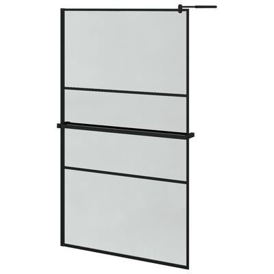 vidaXL Duschvägg med hylla svart 115x195 cm ESG-glas&aluminium