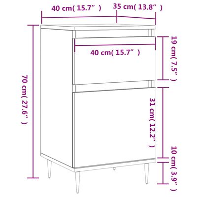 vidaXL Byrå rökfärgad ek 40x35x70 cm konstruerat trä