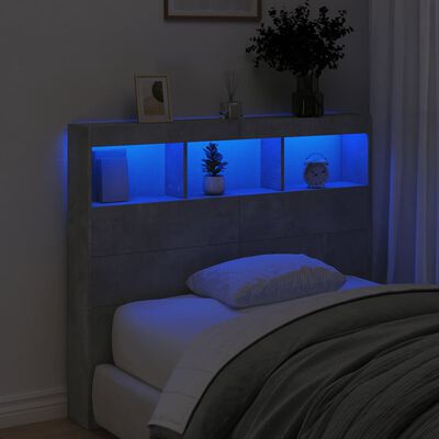 vidaXL Sänggavel med LED betonggrå 120x17x102 cm