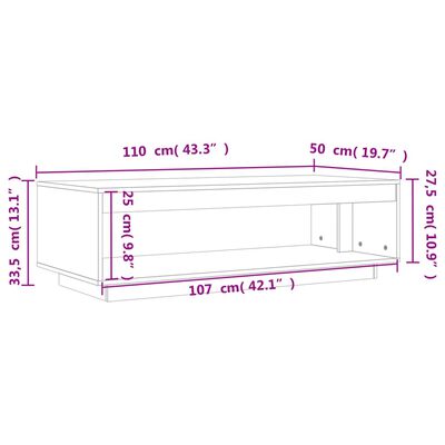 vidaXL Soffbord vaxbrun 110x50x33,5 cm massiv furu