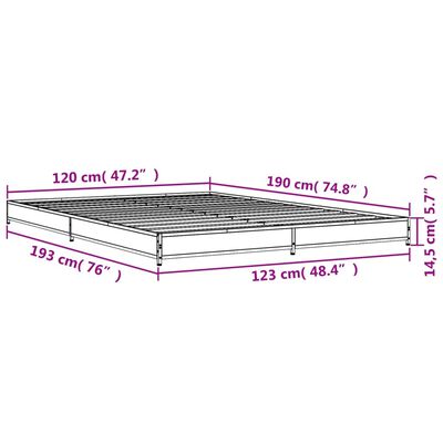 vidaXL Sängram sonoma-ek 120x190 cm konstruerat trä och metall