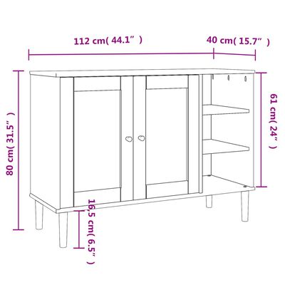 vidaXL Sidobord SENJA rottinglook svart 112x40x80 cm massiv furu