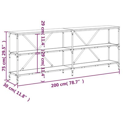 vidaXL Konsolbord grå sonoma 200x30x75 cm konstruerat trä och järn