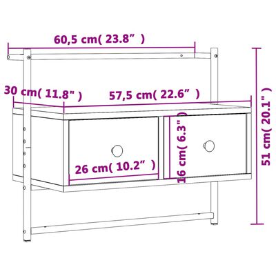 vidaXL Väggmonterad tv-bänk grå sonoma 60,5x30x51 cm konstruerat trä