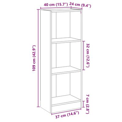 vidaXL Bokhylla 3 hyllor svart 40x24x109 cm konstruerat trä