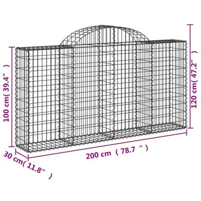 vidaXL Gabioner bågformade 4 st 200x30x100/120 cm galvaniserat järn