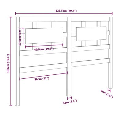 vidaXL Sänggavel honungsbrun 125,5x4x100 cm massiv furu