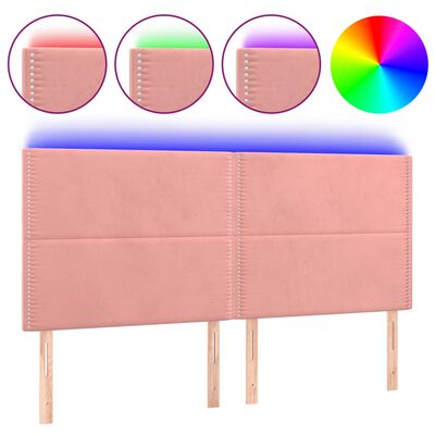 vidaXL Sänggavel LED rosa 180x5x118/128 cm sammet