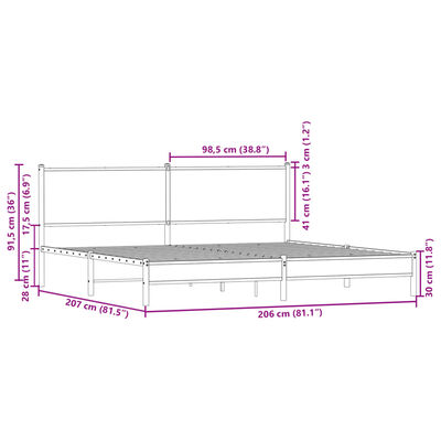 vidaXL Sängram utan madrass metall brun ek 200x200 cm