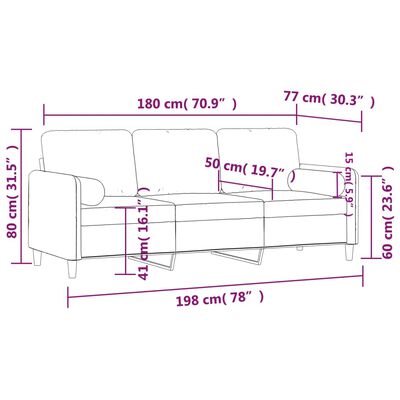 vidaXL 3-sitssoffa med prydnadskuddar rosa 180 cm sammet