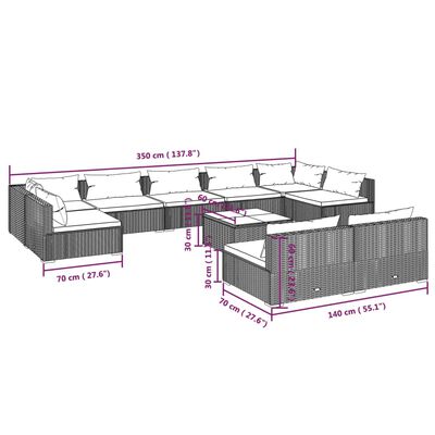 vidaXL Loungegrupp för trädgården med dynor 10 delar konstrotting brun