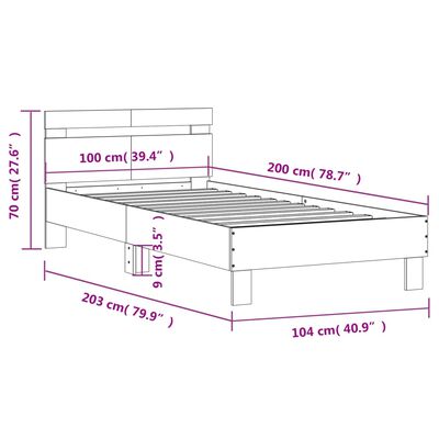 vidaXL Sängram med huvudgavel och LEDs sonoma-ek 100x200 cm