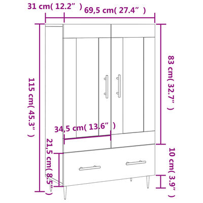 vidaXL Högskåp rökfärgad ek 69,5x31x115 cm konstruerat trä