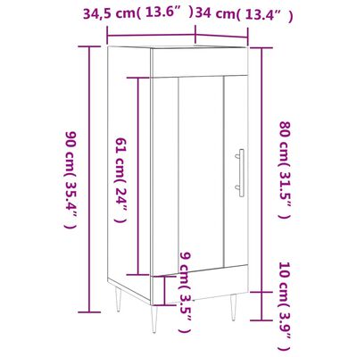 vidaXL Skänk sonoma-ek 34,5x34x90 cm konstruerat trä