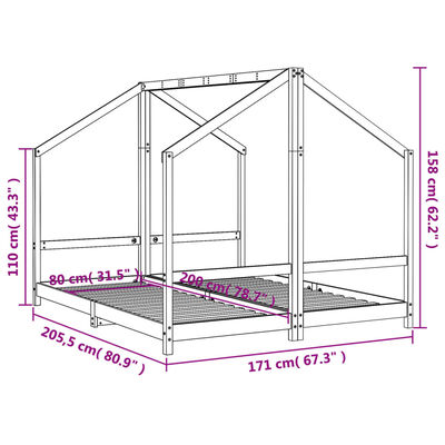 vidaXL Sängram för barnsäng vit 2x(80x200) cm massiv furu