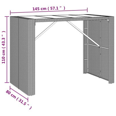 vidaXL Barbord med glasskiva svart 145x80x110 cm konstrotting