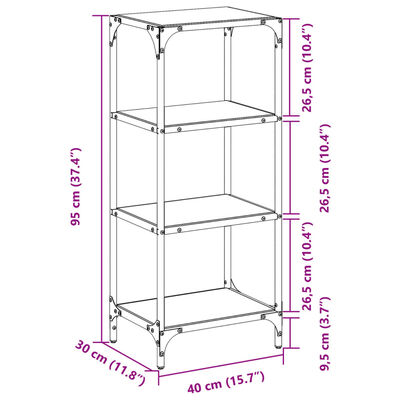 vidaXL Förvaringsställ med transparent glasskiva 40x30x95 cm stål