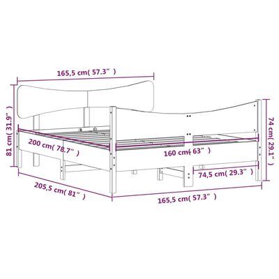 vidaXL Sängram utan madrass vit 160x200 cm massiv furu