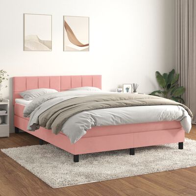 vidaXL Ramsäng med madrass rosa 140x190 cm sammet