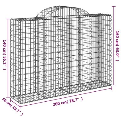 vidaXL Gabioner bågformade 25 st 200x50x140/160 cm galvaniserat järn