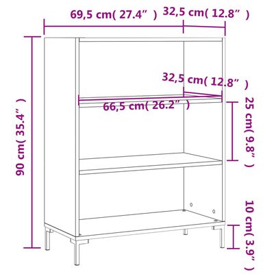 vidaXL Bokhylla vit högglans 69,5x32,5x90 cm konstruerat trä