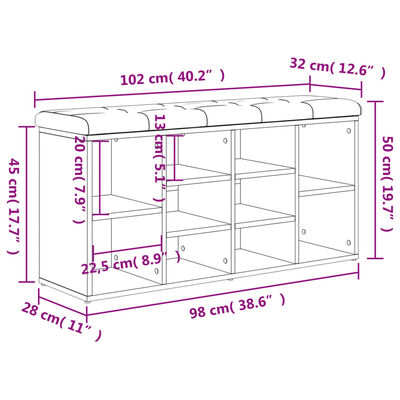 vidaXL Skobänk sonoma-ek 102x32x50 cm konstruerat trä