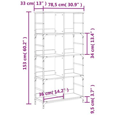 vidaXL Bokhylla sonoma-ek 78,5x33x153 cm konstruerat trä