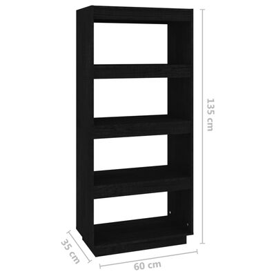 vidaXL Bokhylla/Rumsavdelare svart 60x35x135 cm massiv furu