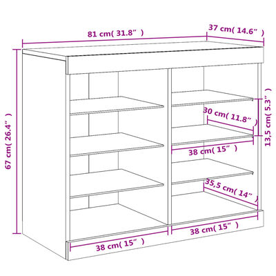 vidaXL Skänk med LED-belysning vit 81x37x67 cm