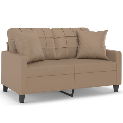 vidaXL 2-sits soffa med prydnadskuddar cappuccino 120 cm konstläder