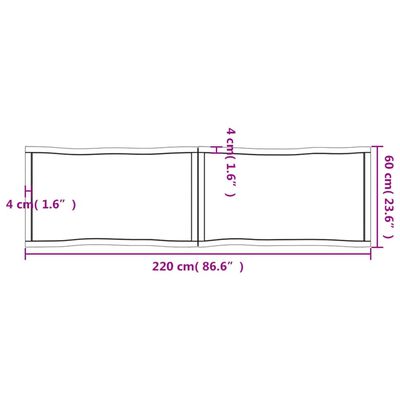 vidaXL Bordsskiva ljusbrun 220x60x(2-6) cm massivt trä levande kant