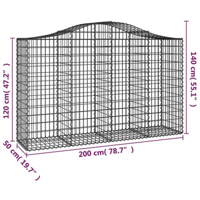 vidaXL Gabioner bågformade 14 st 200x50x120/140 cm galvaniserat järn