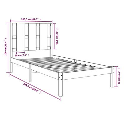 vidaXL Sängram svart massiv furu 100x200 cm enkelsäng