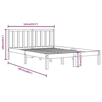 vidaXL Sängram svart massiv furu 135x190 cm