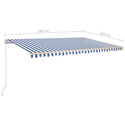 vidaXL Automatisk markis med vindsensor & LED 5x3 m blå och vit