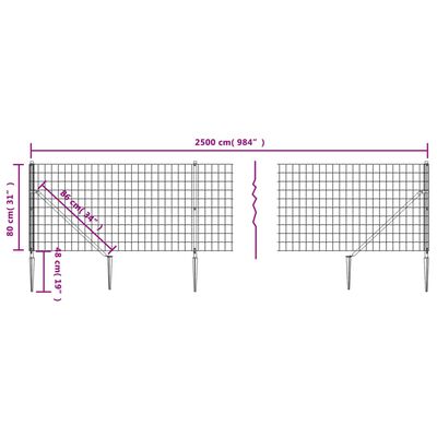 vidaXL Stängsel med markspett antracit 0,8x25 m