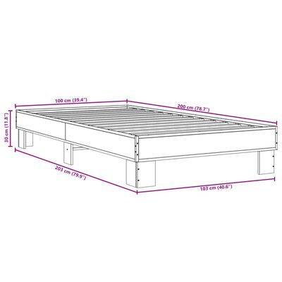 vidaXL Sängram rökfärgad ek 100x200 cm konstruerat trä och metall