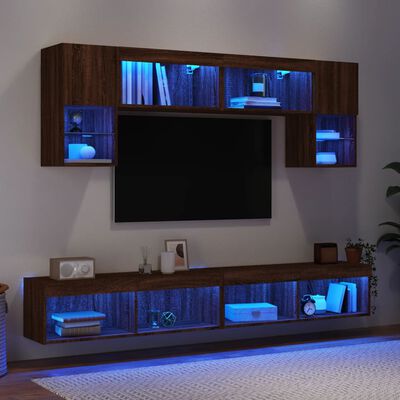 vidaXL Tv-bänk 6 delar LED brun ek konstruerat trä