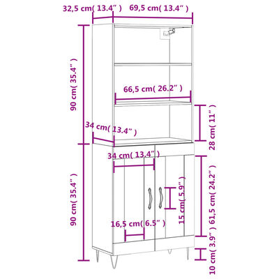 vidaXL Högskåp sonoma-ek 69,5x34x180 cm konstruerat trä