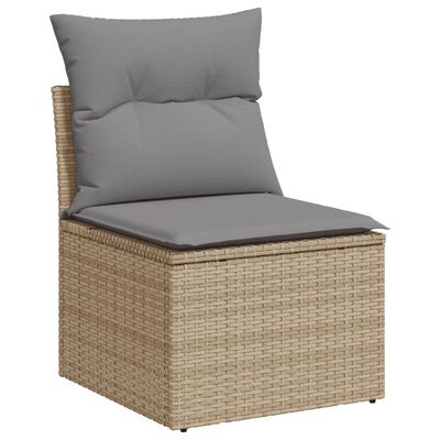 vidaXL Loungegrupp för trädgården m. dynor 11 delar beige konstrotting