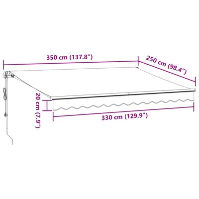 vidaXL Markis automatiskt infällbar med LED vinröd 350x250 cm