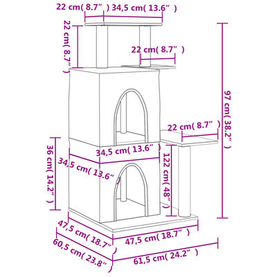 vidaXL Klösträd med sisalpelare ljusgrå 97 cm