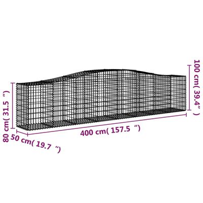 vidaXL Gabion bågformad 400x50x80/100 cm galvaniserat järn