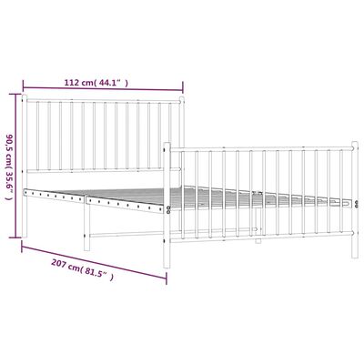 vidaXL Sängram med huvudgavel och fotgavel svart metall 107x203 cm